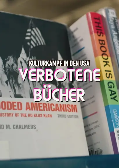 Plakat zur TV-Sendung "Verbotene Bücher - Kulturkampf in den USA" (2026) -- bis Mai 2028 in der ZDF-Mediathek
